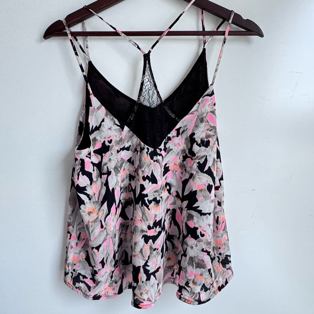 ASTR Multi Strap Hot Pink Gray Black Flowy Floral Tank Babydoll Luxury Oversize - Picture 3 of 7